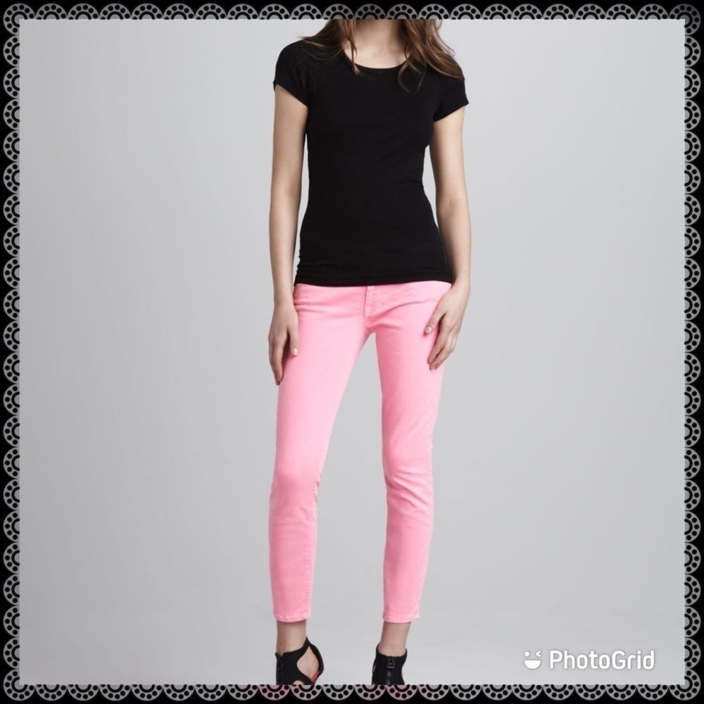 7 FOR ALL MANKIND Bright Pink Cropped Skinny Jeans